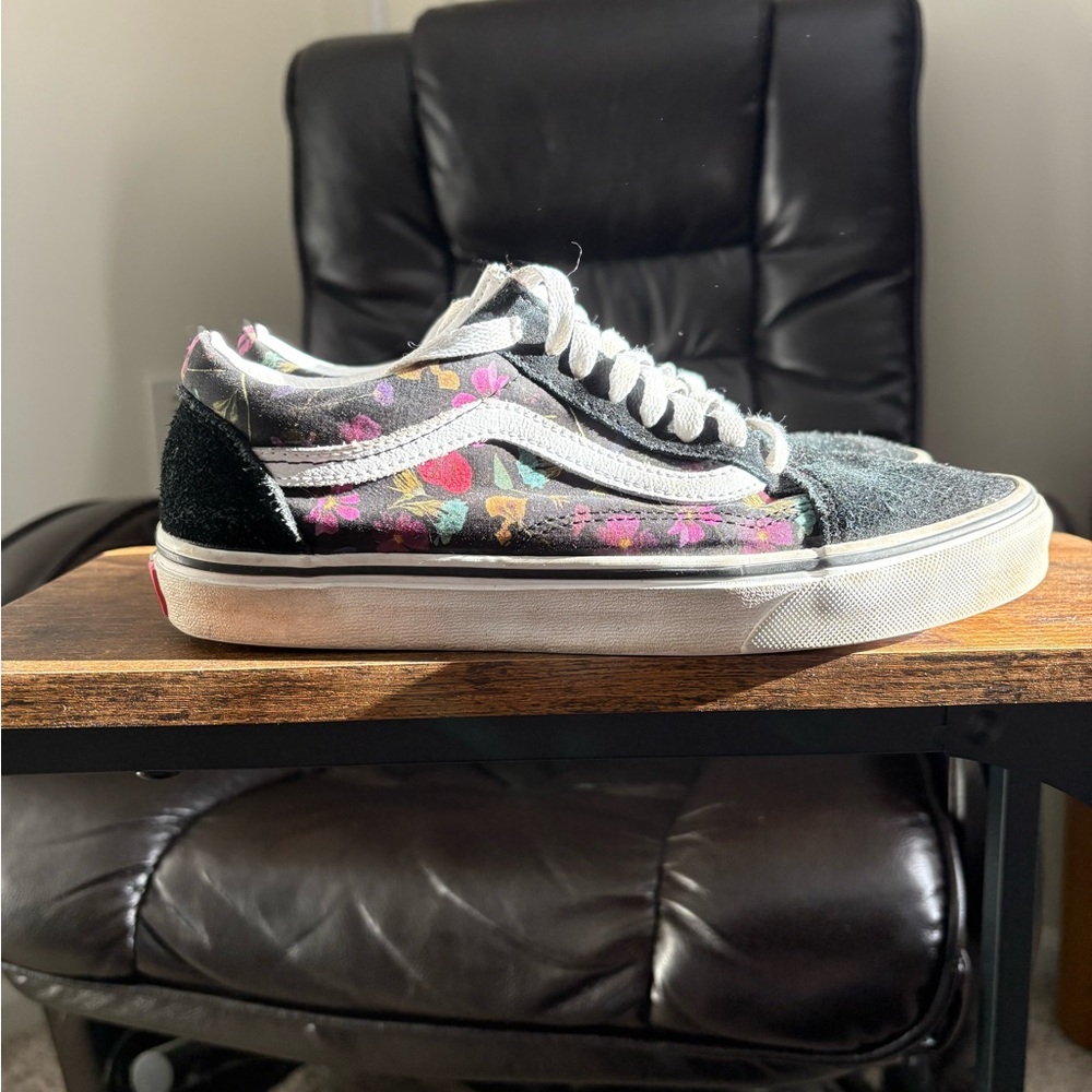 Vans Women's Floral Pattern Sneakers - Black and Jewel Color Floral